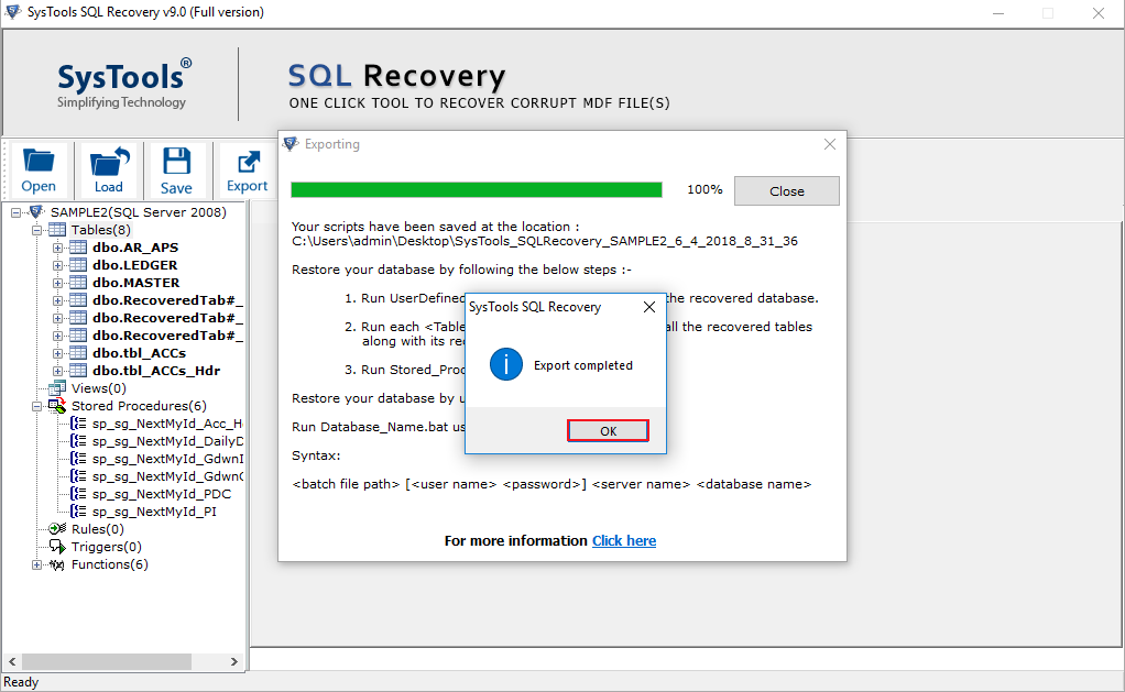 export CSV format of recovered SQL database